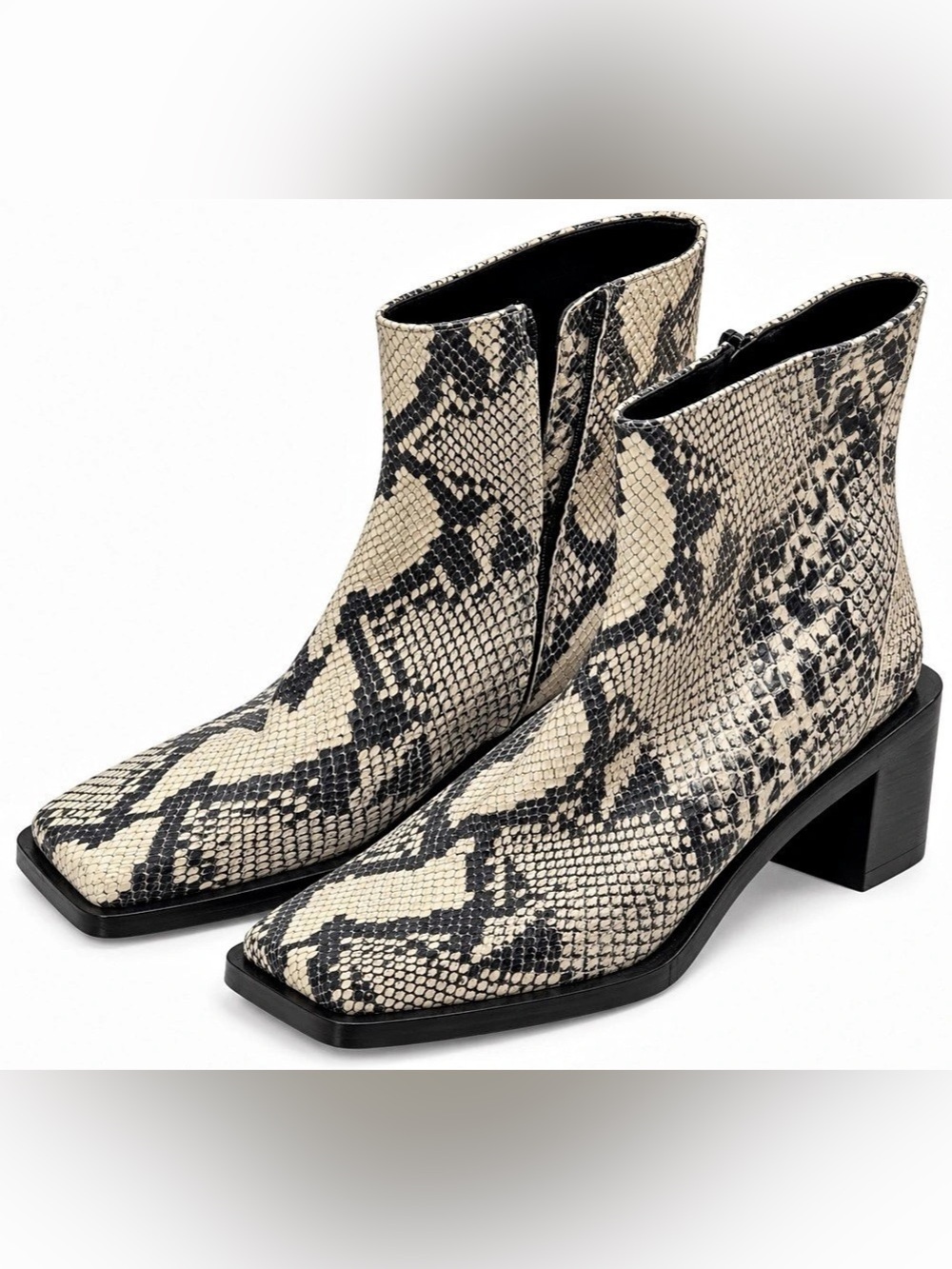 Zara Snakeskin Square-Toe Ankle Boots